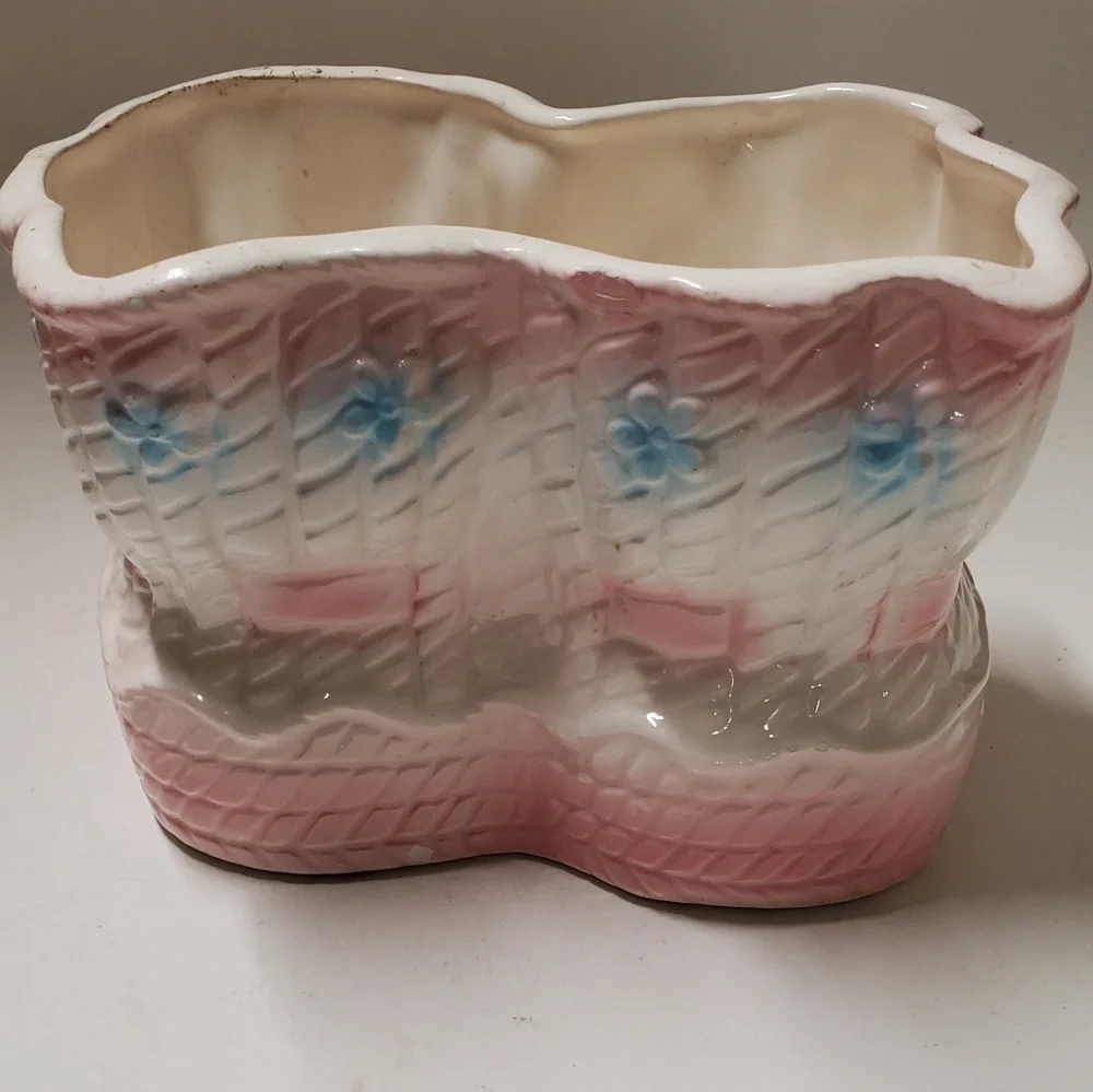 Vintage RELPO Japan Pink Baby Booties Planter Vase‎ 1987 Christening Gift MCM